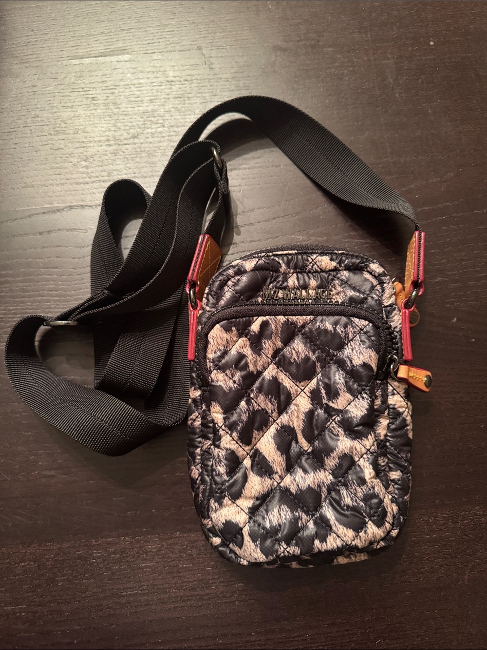 Quilted Crossbody Phone Bag - Black & Beige Animal Print